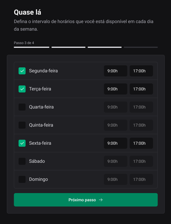 Prévia da função de disponibilidade